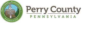 Logo of Perry County, Pennsylvania, featuring a circular emblem with a building and the text 